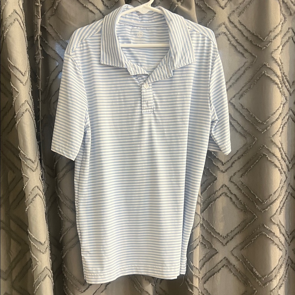 Men's Light Blue & White Striped Polo Shirt